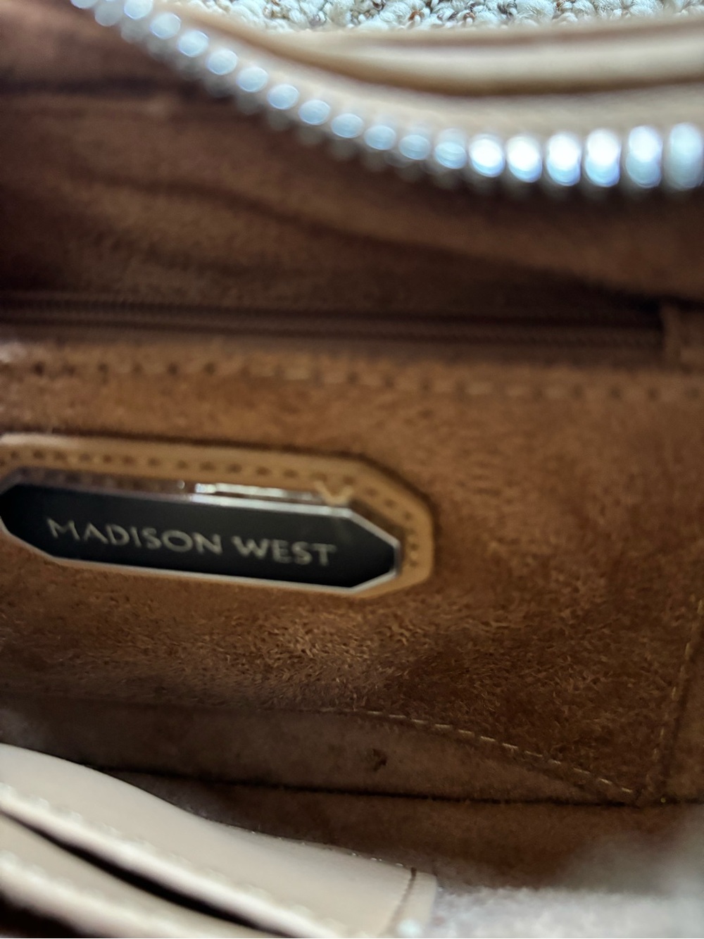 Tan Crescent Shoulder Bag - Minimal Half Moon Purse by Madison West - Picture 6 of 8